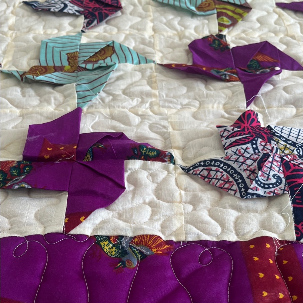 HANDMADE PINWHEEL Quilt Ethnic Fabric Unique STUNNING - Picture 6 of 17
